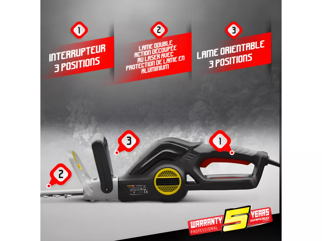 Taille-haies électrique 600W Coupe 55cm Gardeo Pro