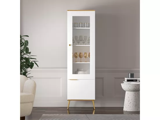 Vitrine 2 portes Zora Blanc et Doré