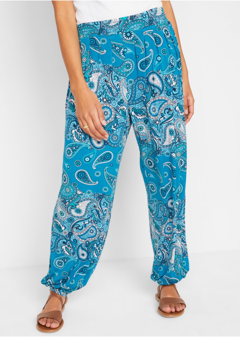 Pantalon sarouel en jersey imprimé avec taille smockée confortable