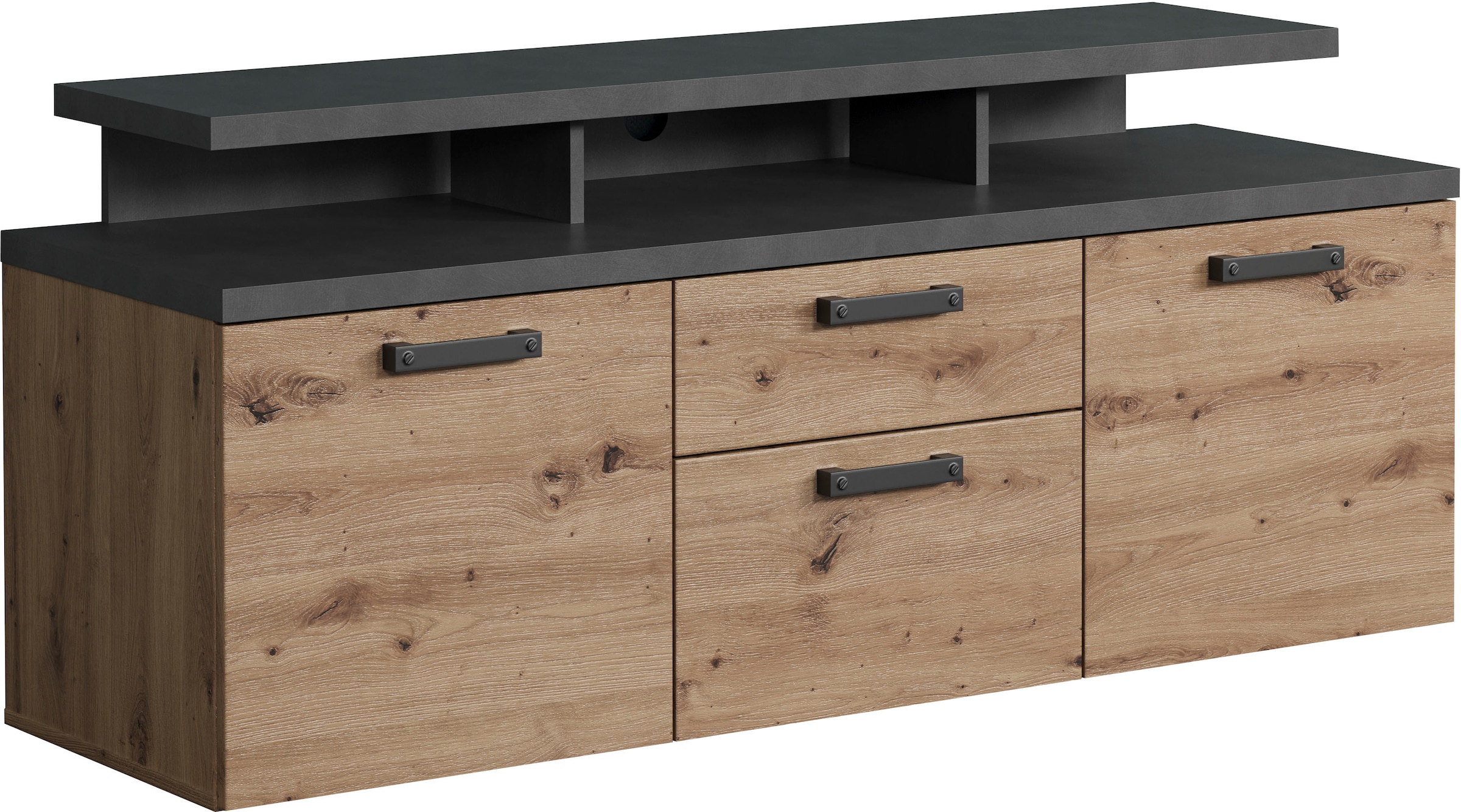 Home affaire TV-Schrank »Ambres« 1 Stk. tlg. Lowboard inklusive Aufsatz in Eiche/Grau - Mit Vollauszug-Funktion