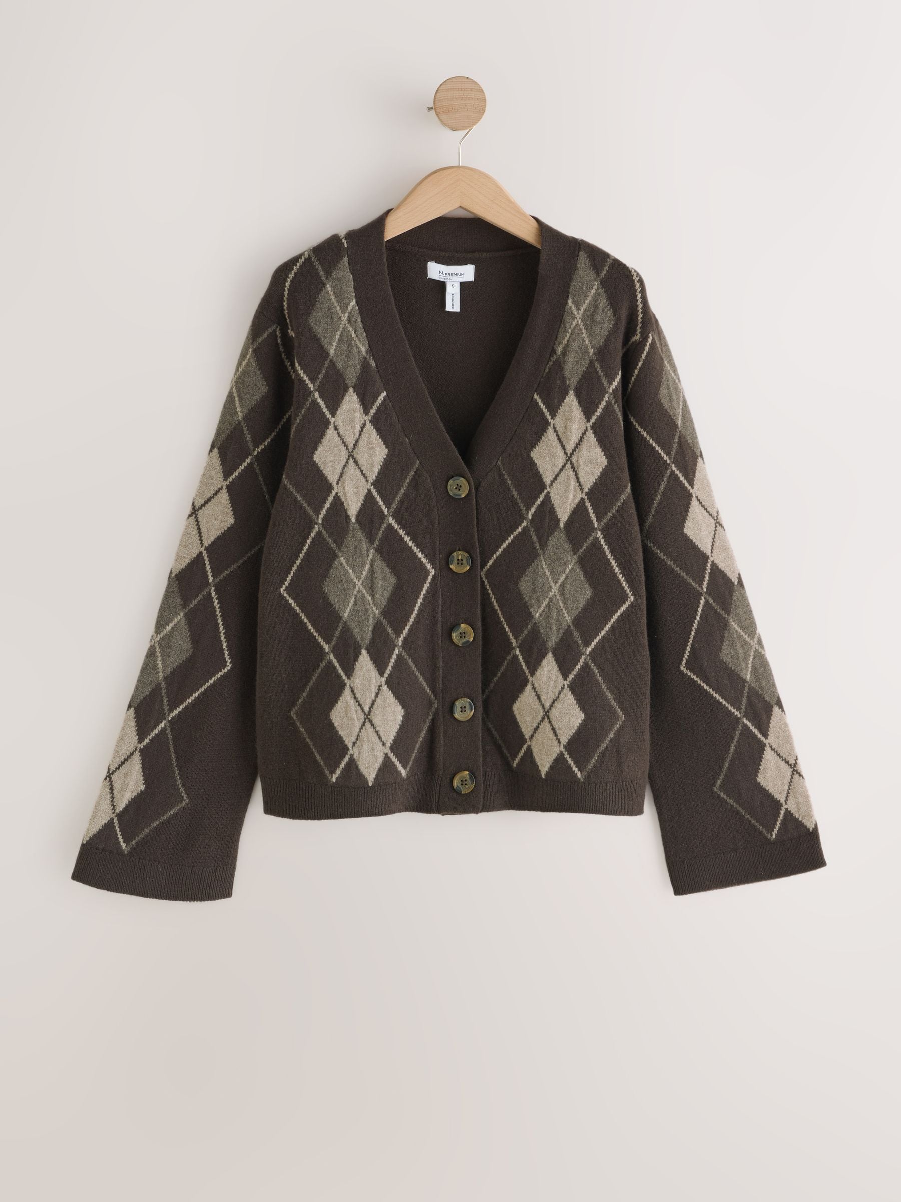 Chocoladebruine Argyle-patroon - 100% merinowollen N. Premium vest