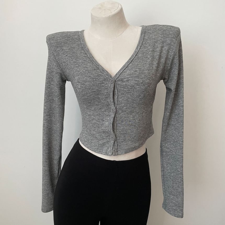 Rosehedge - V-hals effen cropped vest met knoopjes