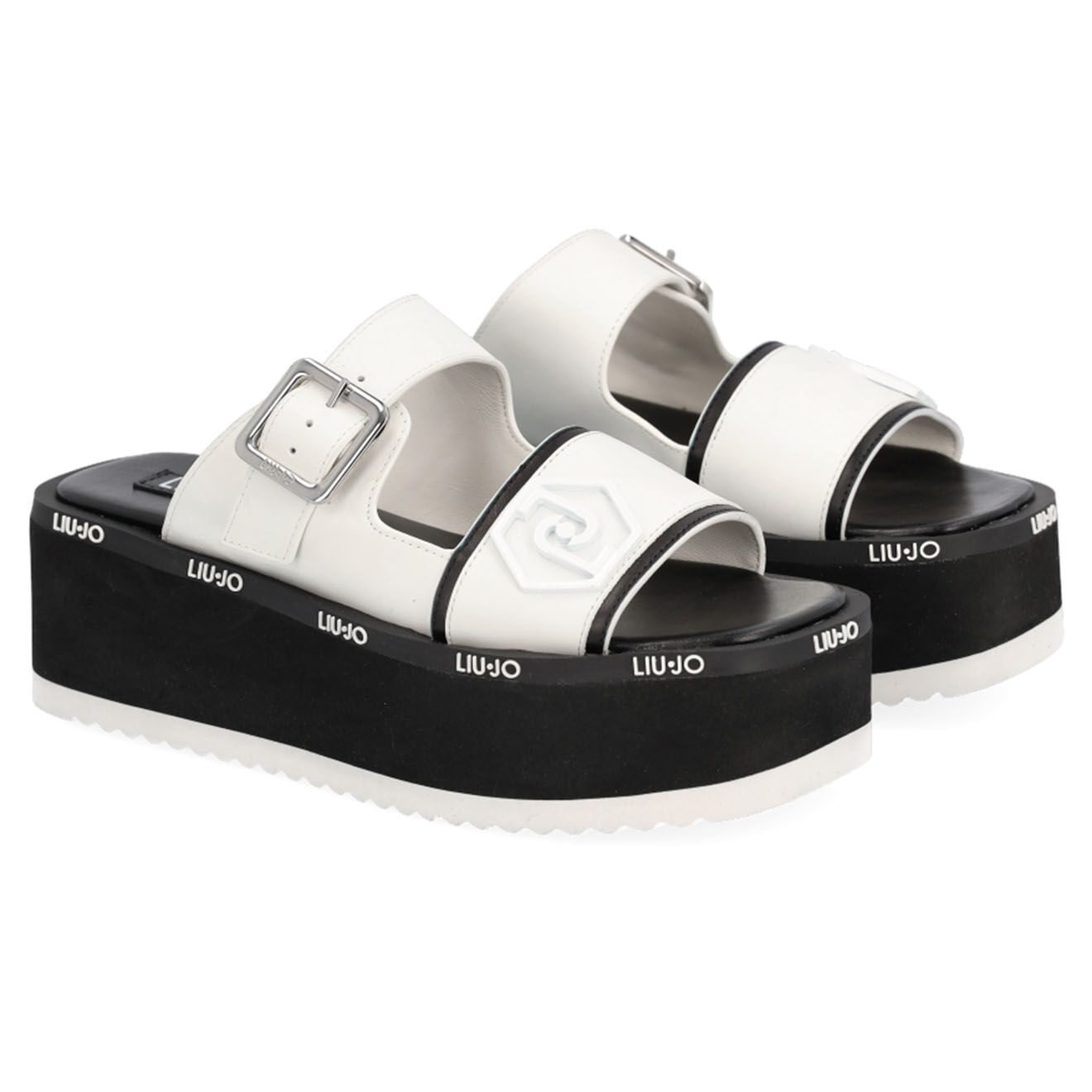 Liu-Jo Mules Compensées en Cuir Alma blanc/noir