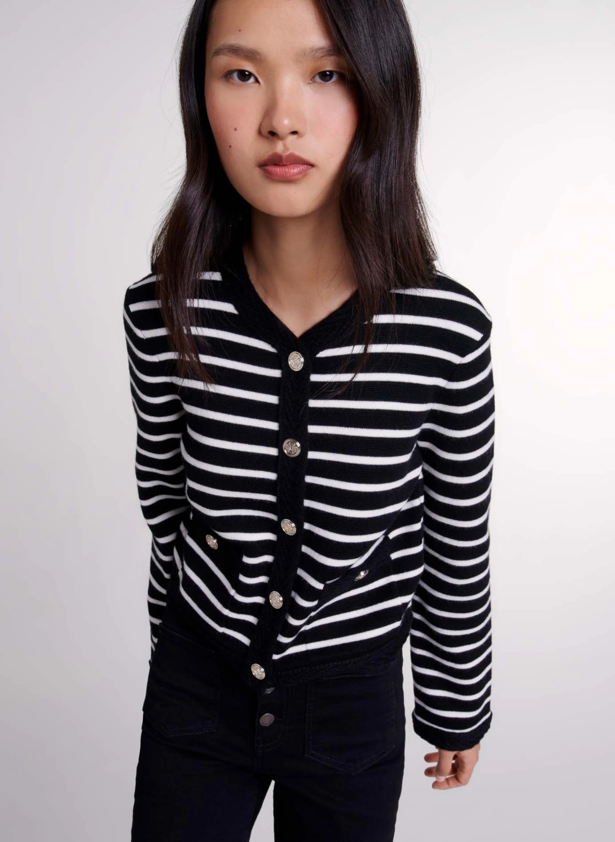 Cardigan droit à col V | Noir