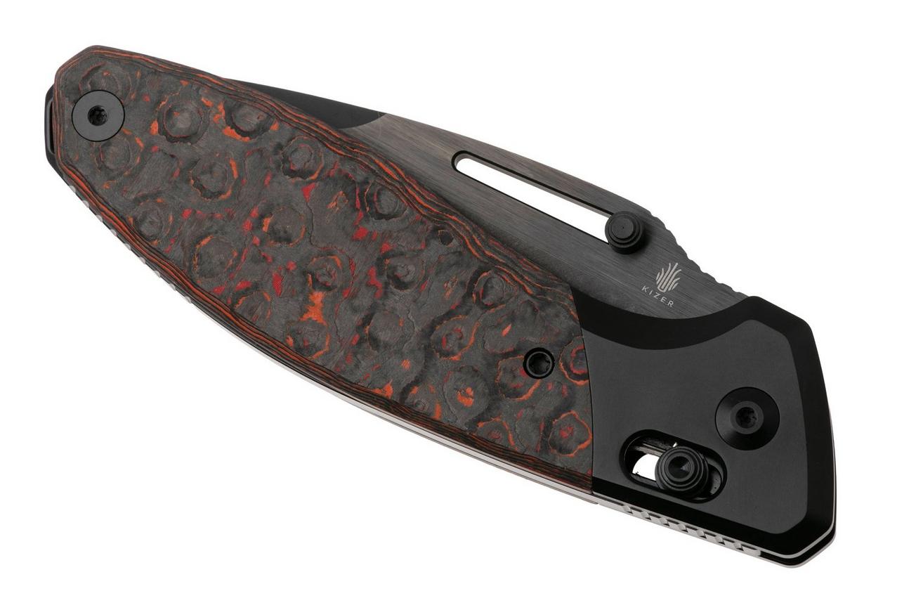 Kizer Bulli KI3695A3 Matte DLC S45VN, Black Titanium Mars Valley Fat Carbon, zakmes