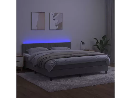 Sommier tapissier matelas et LED Gris clair 180x200 cm Velours