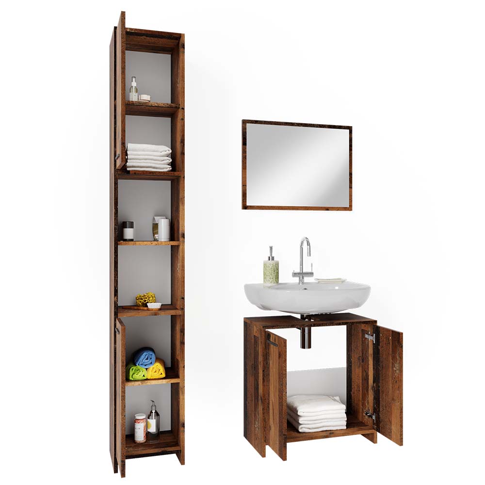Vicco Badmöbelset Kiko Old Style modern Badezimmerschrank Badschrank Badezimmermöbel Waschtischunterschrank Badspiegel Hochschrank Schranktür Schrankfach Schrankregal