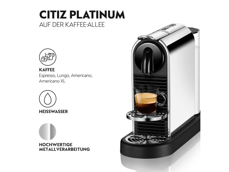 De'Longhi Kaffeemaschine Nespresso CitiZ Platinum EN220.M S Elegante Nespressomaschine der Original Line mit Heisswasser-Funktion