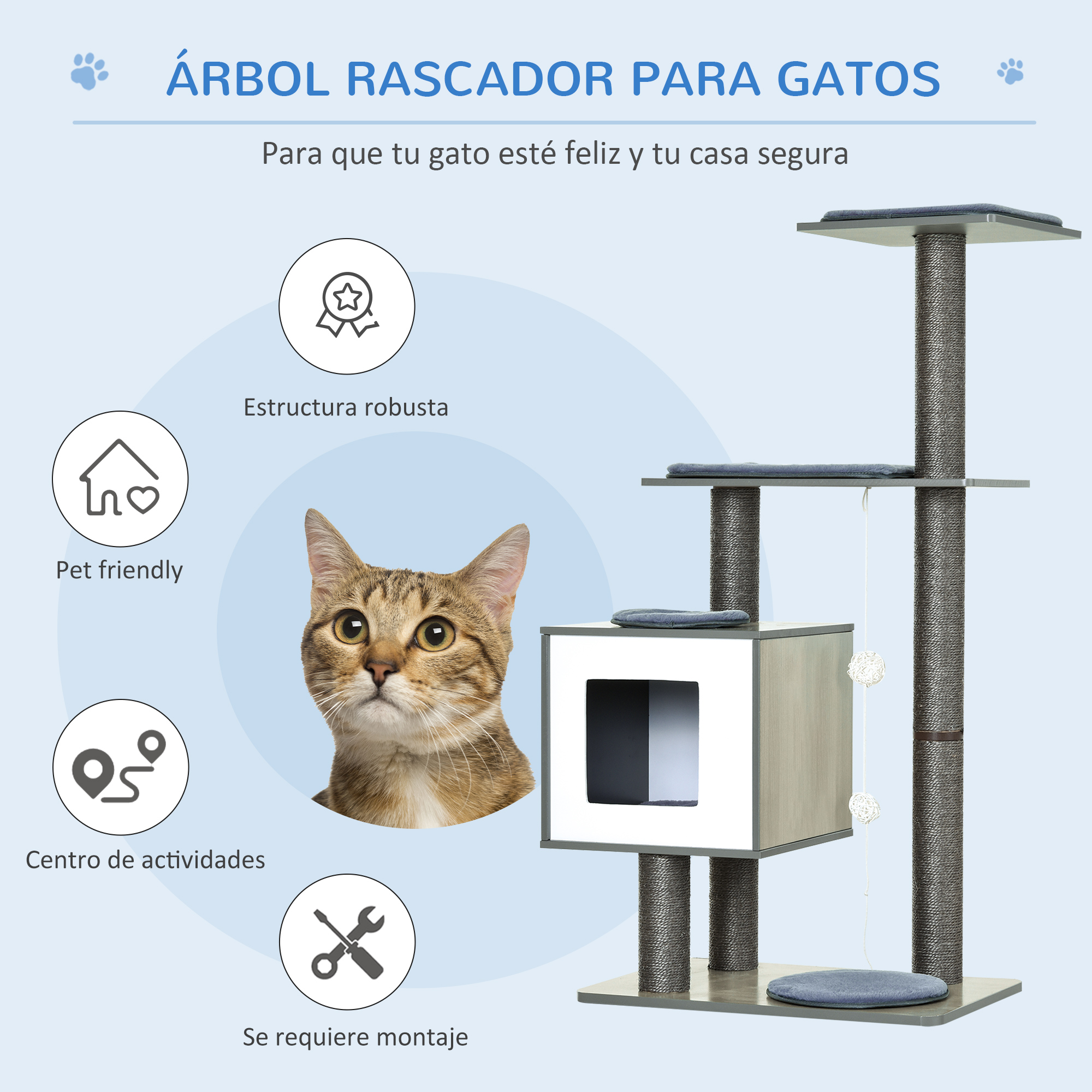 Árvore para gatos PawHut cinza