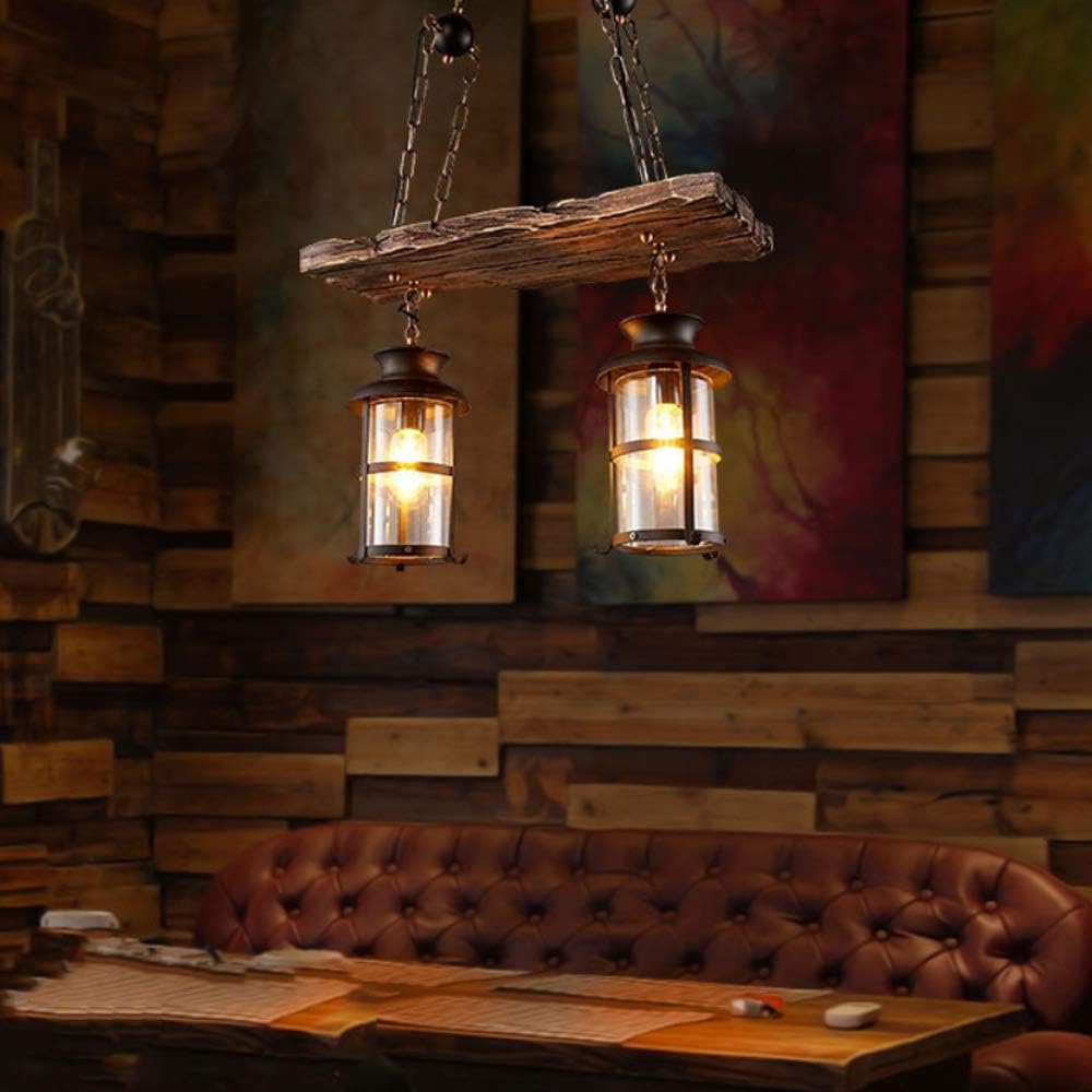 Vintage Pendellampe E27 Industrie Kronleuchter Vintage Holz Pendelleuchte Schwarz Eisen Und Glas Lampenschirm Höhenverstellbare Hängelampe Beleuchtung Loft Innen Restaurant Wohnzimmer Bar Dekoration,A