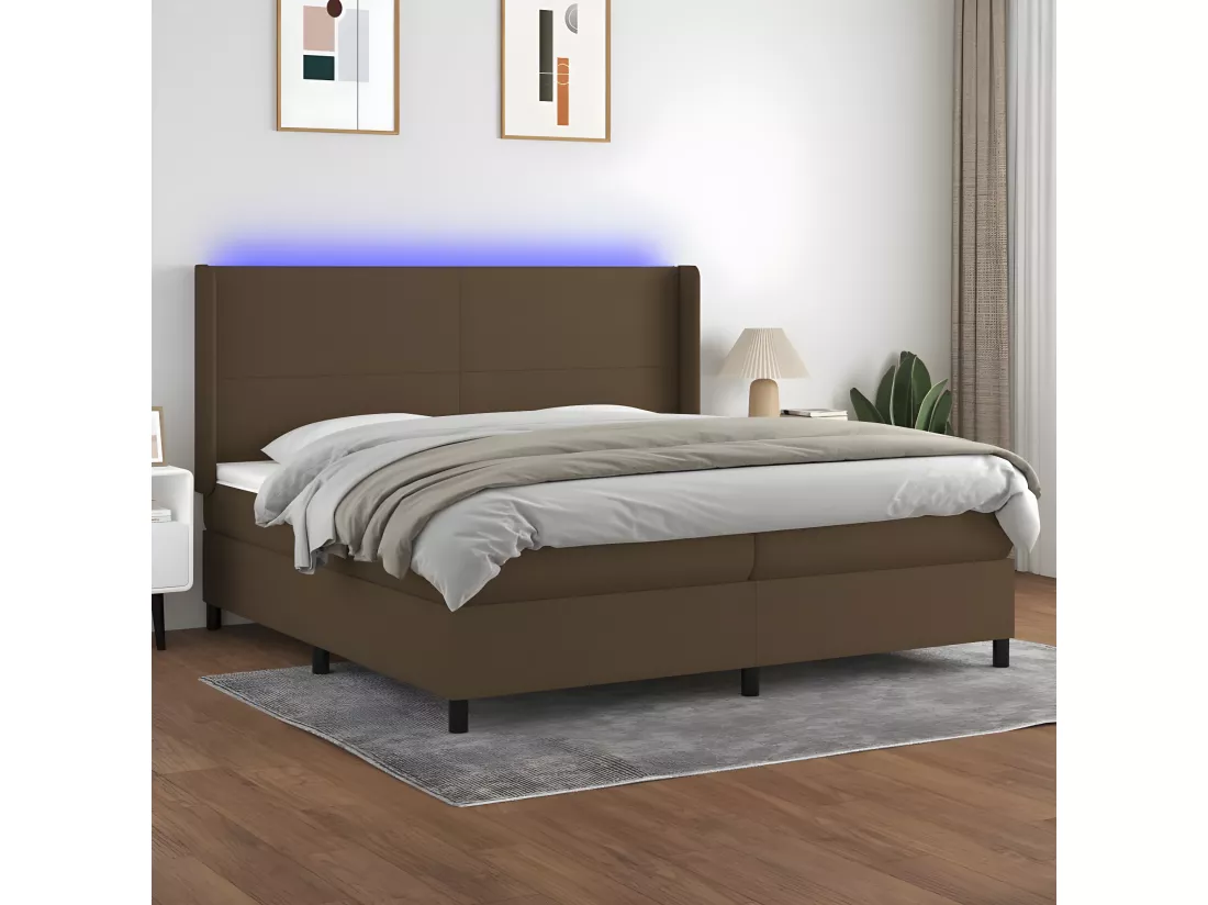 Sommier tapissier matelas et LED Marron foncé 200x200 cm Tissu