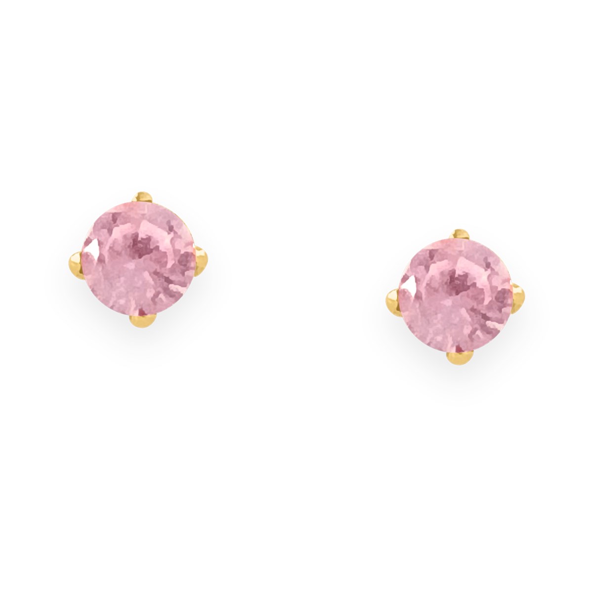 Boucles d'oreilles en acier doré avec Oxyde de Zirconium 4mm teinté rose