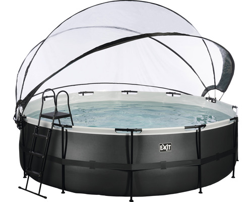 Opbouwzwembadset EXIT BlackLeather Style rond Ø 488x122 cm incl. zandfiltersysteem, afdekking & ladder zwart