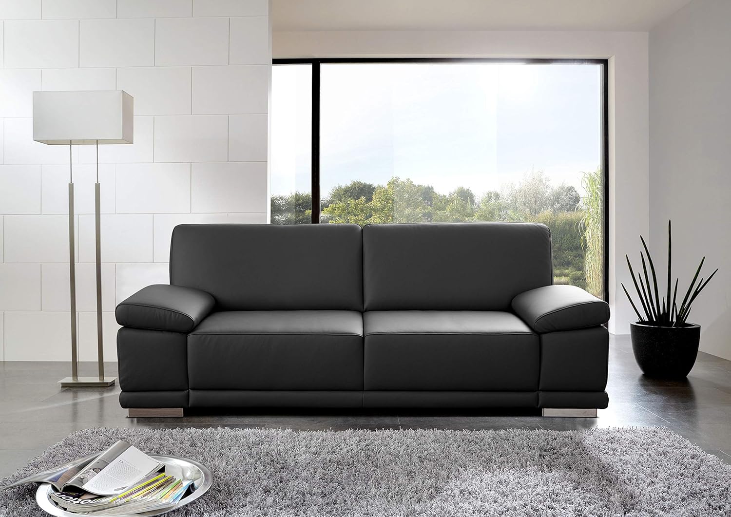 CAVADORE 2,5-Sitzer Sofa Corianne in Kunstleder / Kleines Leder-Sofa in hochwertigem Kunstleder und modernem Design / Mit verstellbaren Armlehnen / 191 x 80 x 99 / Kunstleder schwarz