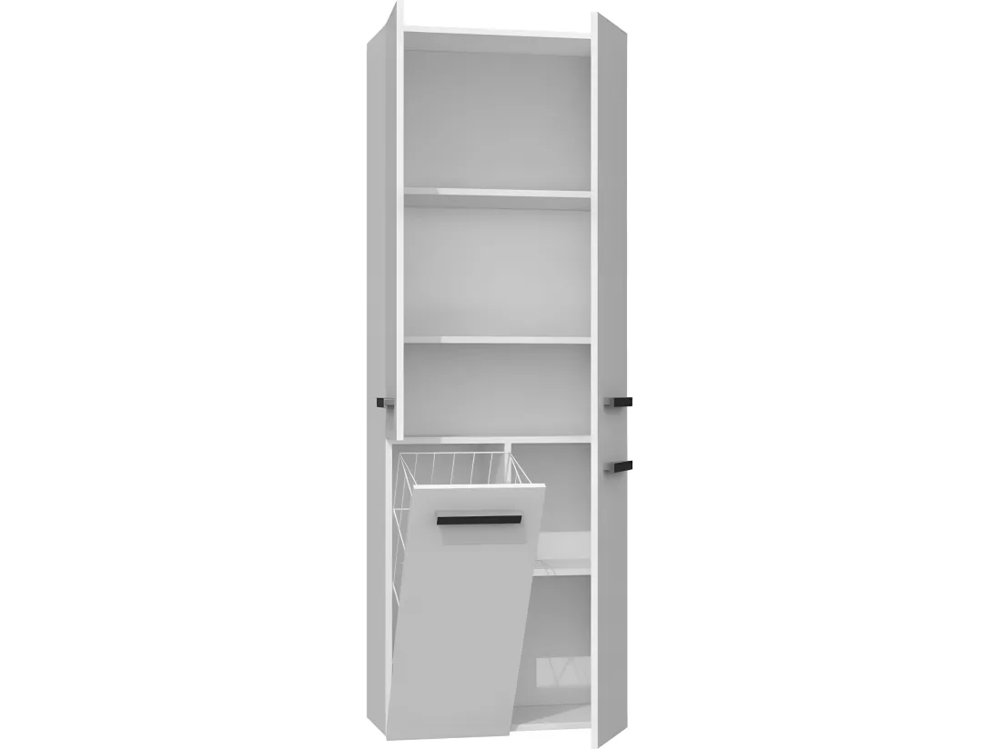RORY - Armoire de salle de bain avec panier - Dimensions 174x60x30 - Meuble de rangement salle de bain espace buanderie