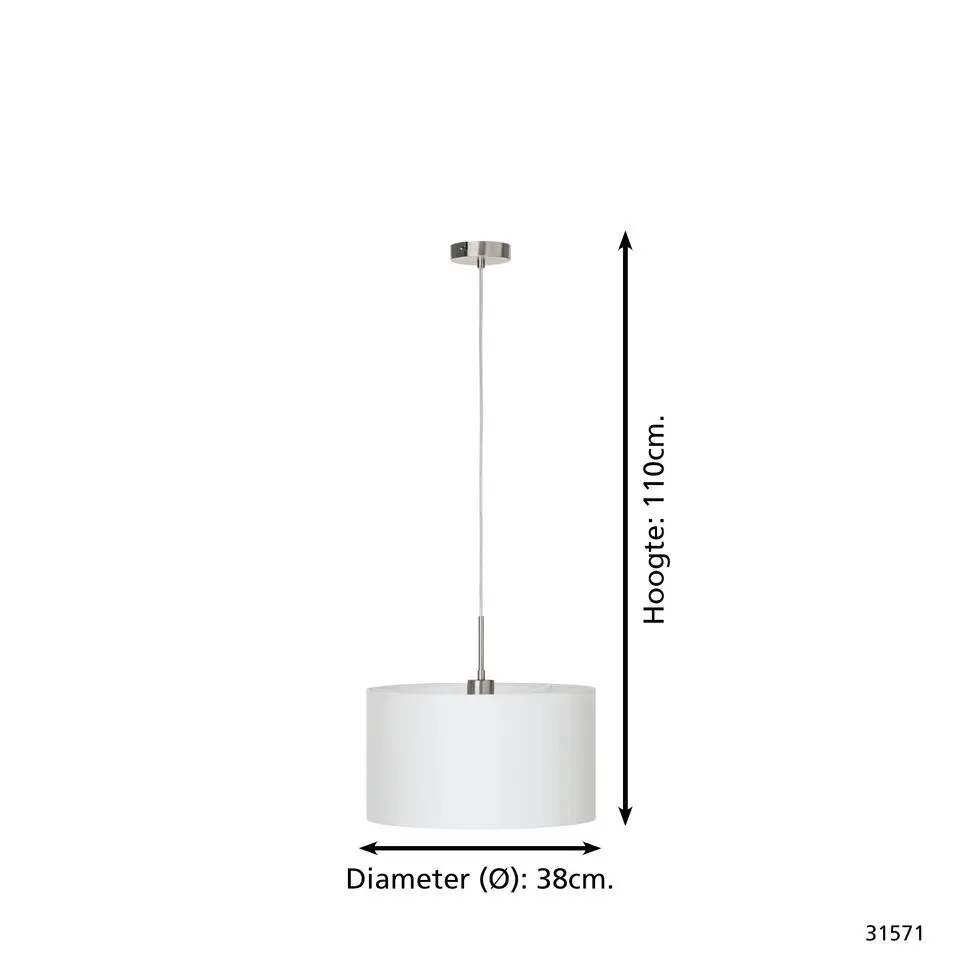 EGLOPasteri-Hanglamp-1Lichts-Ø38cm-Nikkel-Mat-Wit