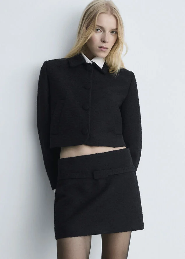 MANGO Crop tweed jacket Black