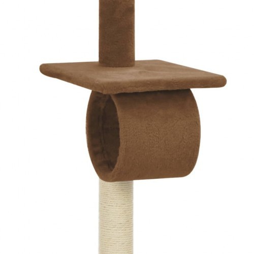 Arranhador marrom para gatos com hastes de sisal.