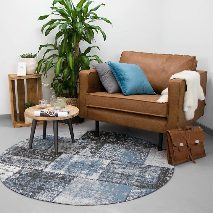 Rond patchwork vloerkleed - Dreams Grijs/Blauw