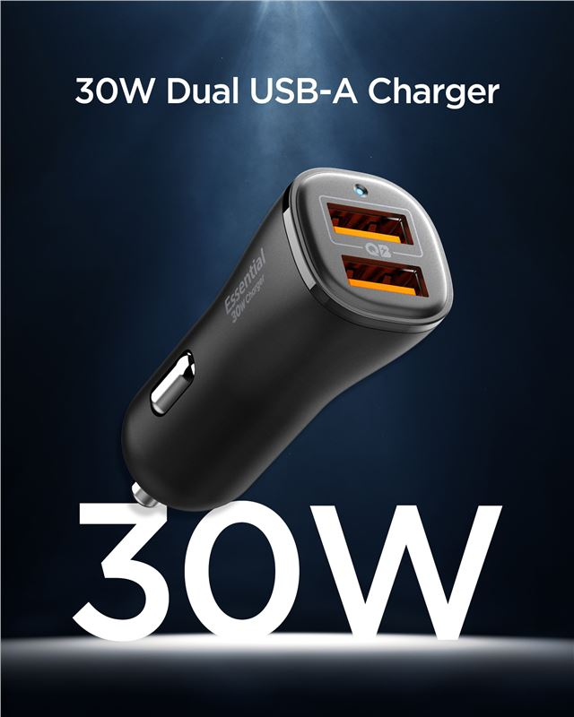 (30W) Dual USB A Essential Auto KFZ Ladegerät Schnellladegerät für Zigarettenanzünder Power Delivery (ACP08700) - Schwarz