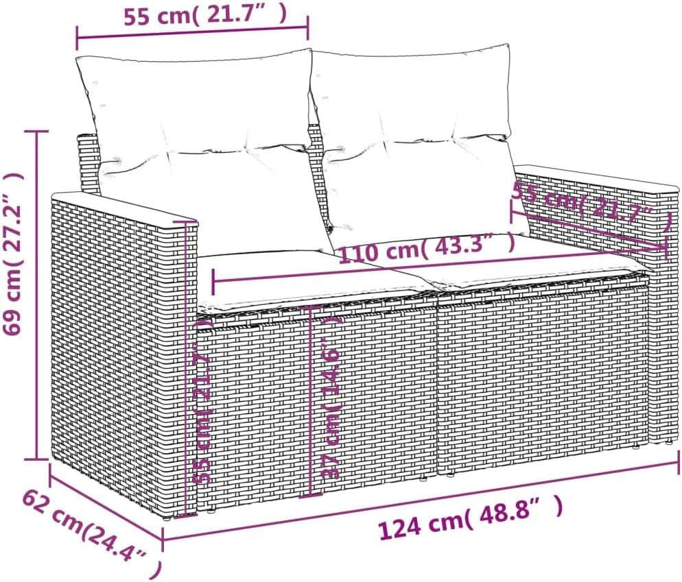 Gartenmöbel-Set 7-teilig mit grauen Kissen aus Polyrattan Terrassenmöbel Set für den Außenbereich geeignet für Hof und Terrasse