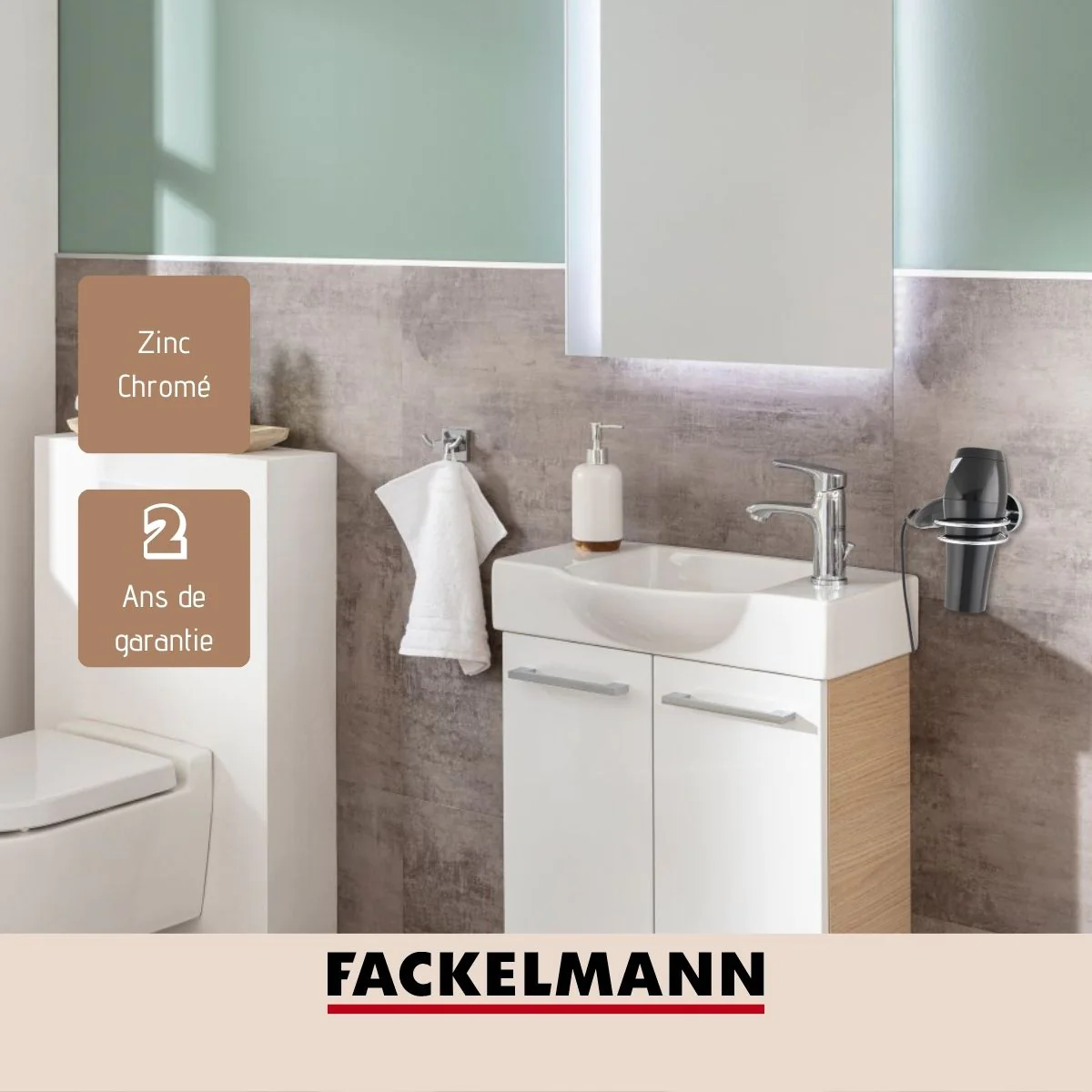 Support sèche cheveux en zinc chromé Vision Fackelmann