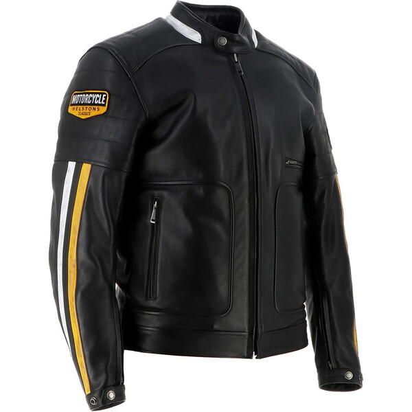 Helstons - Blouson Vulcan Cuir Rag Noir / Blanc / Jaune