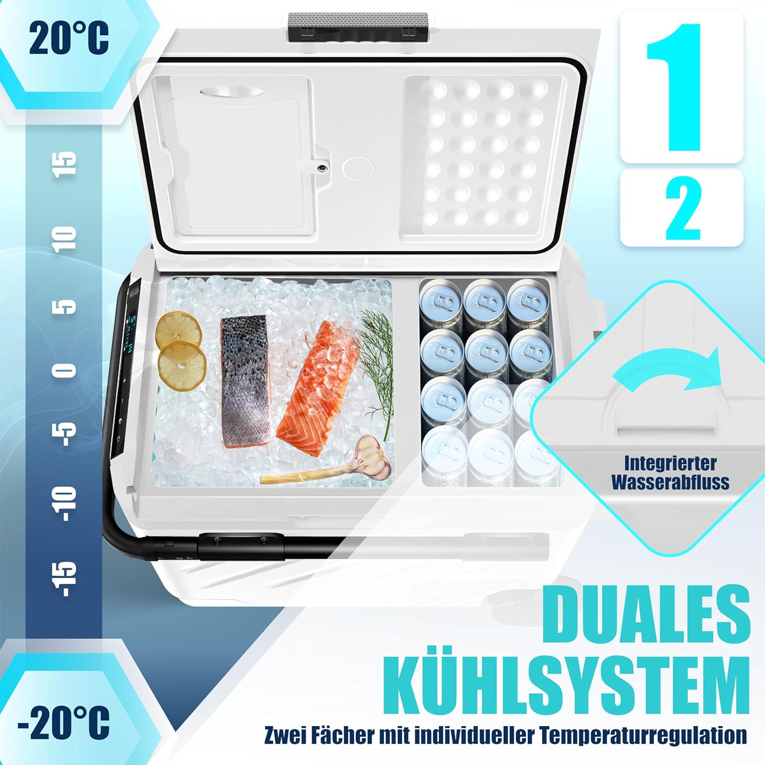 KESSER® Kompressor Kühlbox elektrisch 51 Liter | Camping Gefrierbox mit LED-Touch| Mit APP-Steuerung & Kühlakkus USB-Anschluss 12/24 V 230V | Kühlschrank Kühlung bis -20 °C für Auto LKW Weiß Schwarz