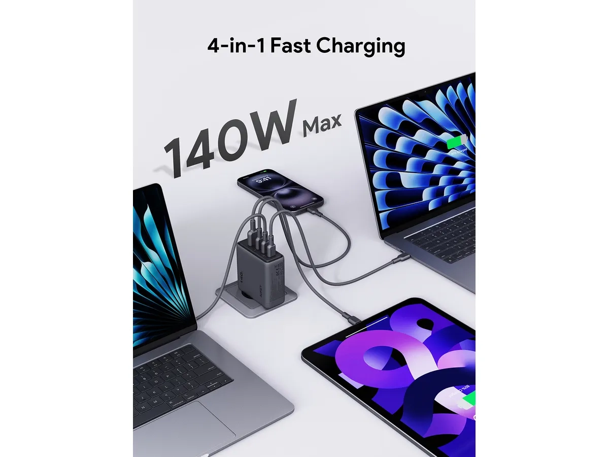 (140W) Comet Mix USB A / 3x USB C GaN Ladegerät Netzteil Power Delivery (PA-C6) - Grau