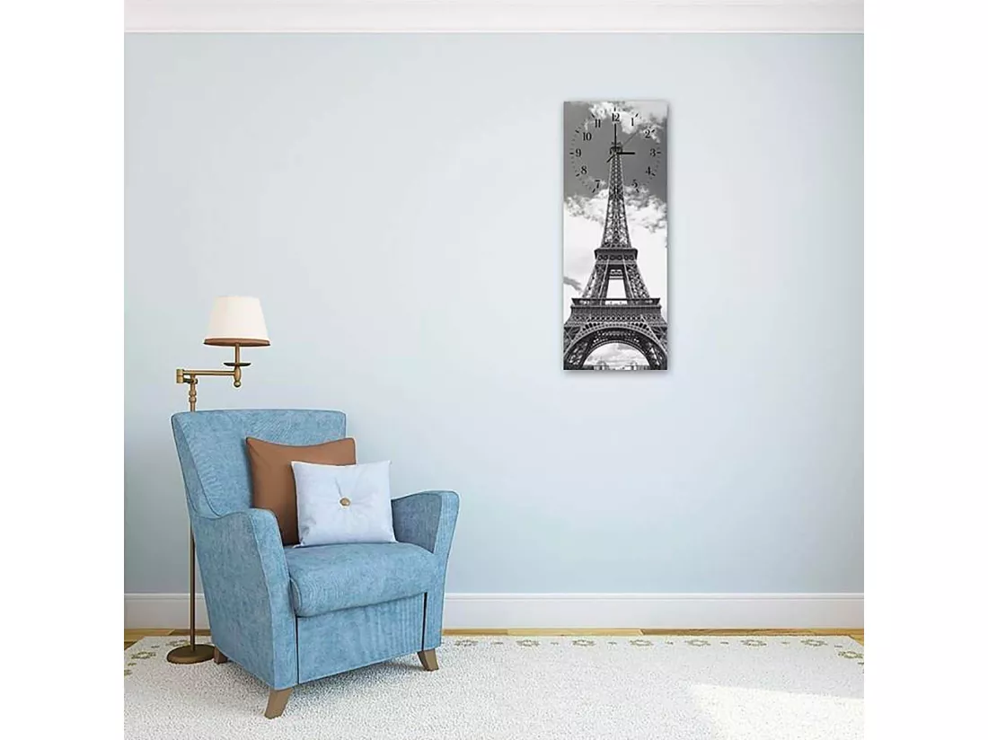 Horloge Murale Design Tour Eiffel en Monochrome - 40 x 118 cm