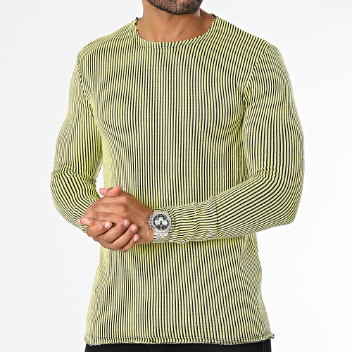 Tee Shirt Manches Longues A Bandes Jaune Noir