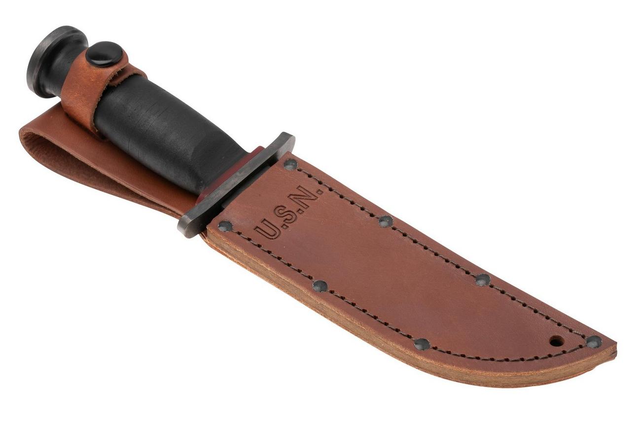 KA-BAR State & Union Mark I Red Spacer USN SU6425MK, Gun Blued 1095CV, Stacked Leather, vaststaand mes