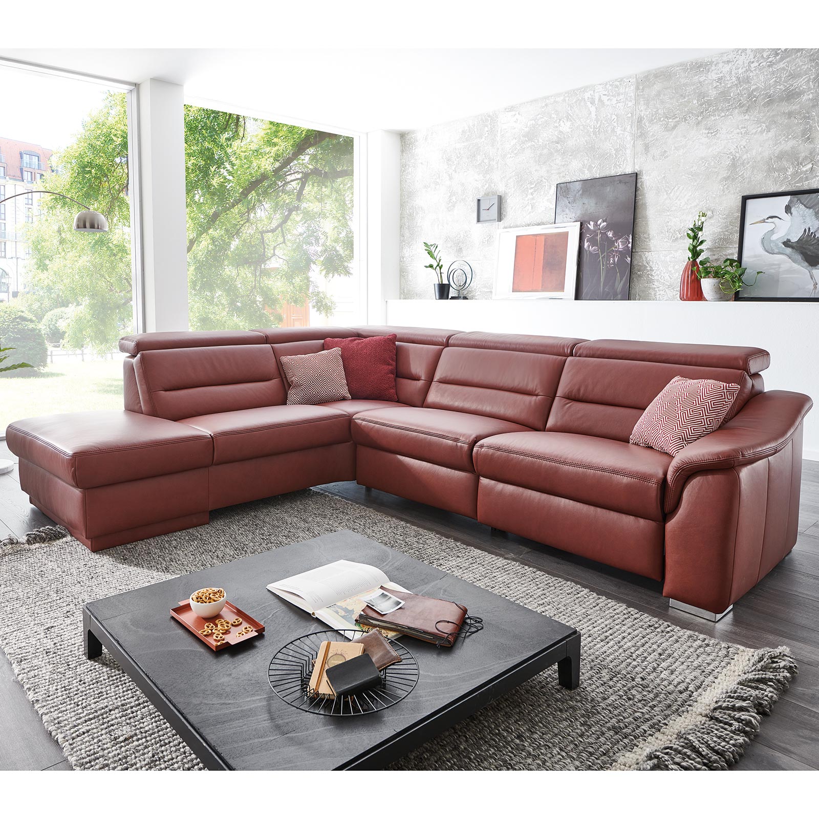 polsterpower Ledersofa - rot - Basismodell - links