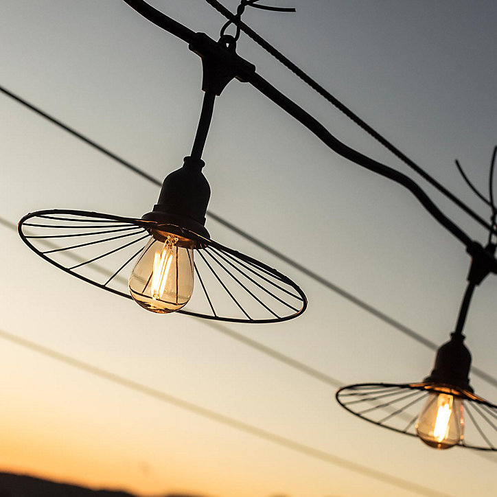 Guirlande lumineuse LED Chic Cage Light Lumisky E27 1000 lm 10W IP64 blanc chaud L.6m rétro structuré noir mat