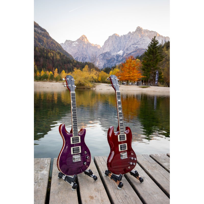 Flight Rock Series Vanguard Transparent Purple elektrische solidbody tenor ukelele met gigbag