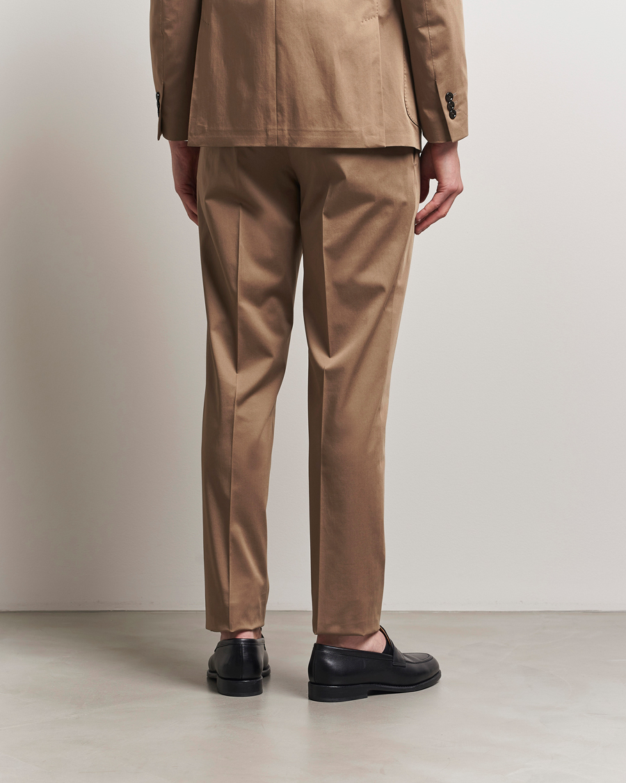 Lardini Pleated Cotton Stretch Trousers Light Brown