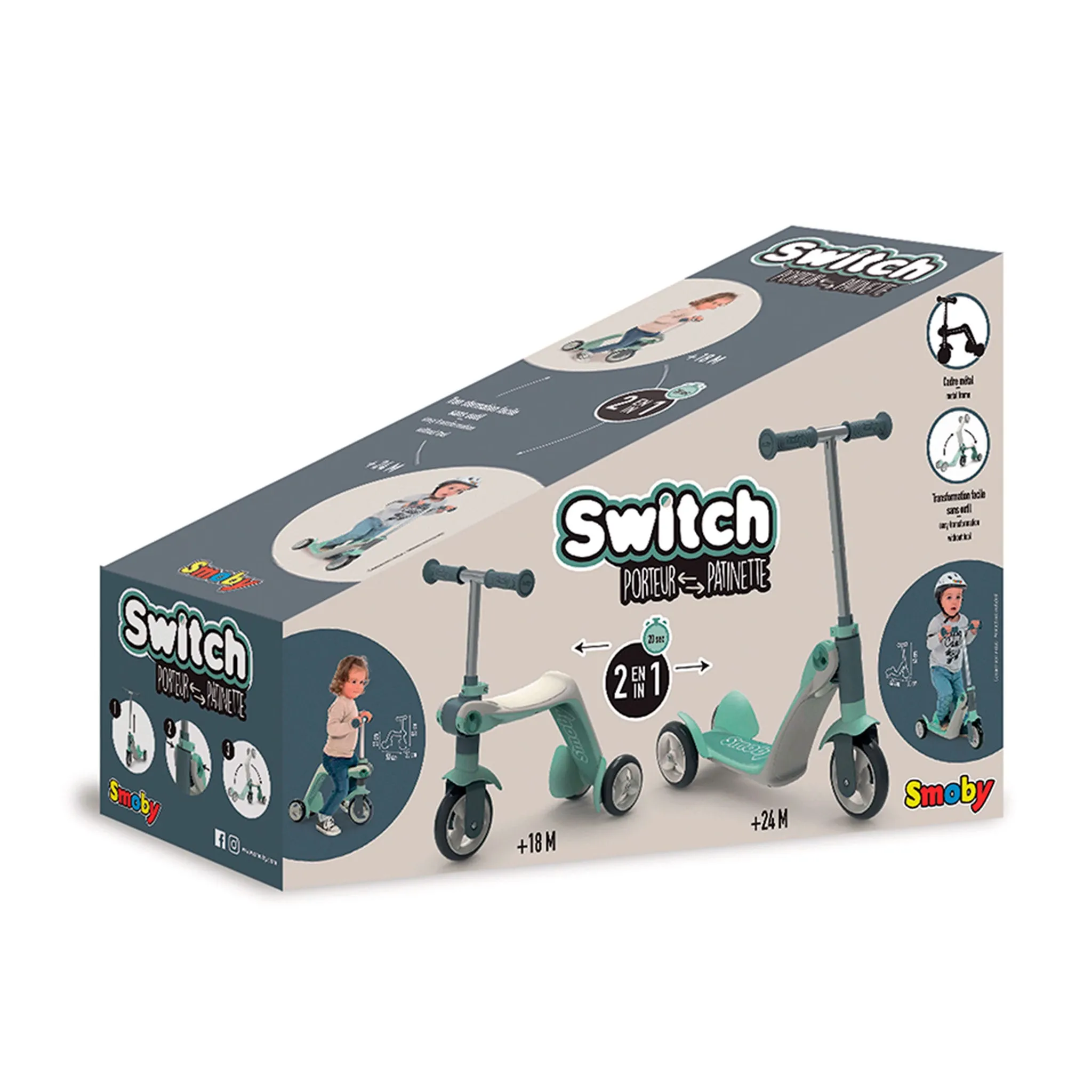 Smoby Trottinette Réversible 2-en-1