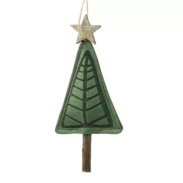 Sapin de Noël à suspendre (H14 cm) Étoile pailletée Vert romarin