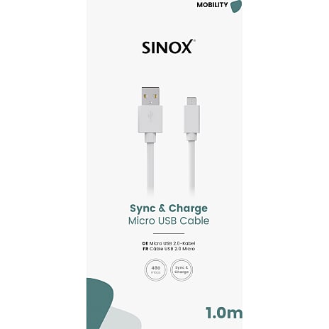 Sinox micro-USB kabel 1 meter - hvid