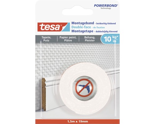 tesa witte montagetape voor behang & pleisterwerk 1,5 m x 19 mm