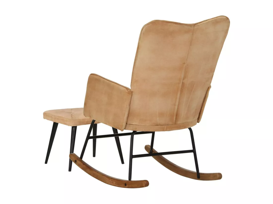 Chaise à bascule avec repose-pied Crème vintage Toile