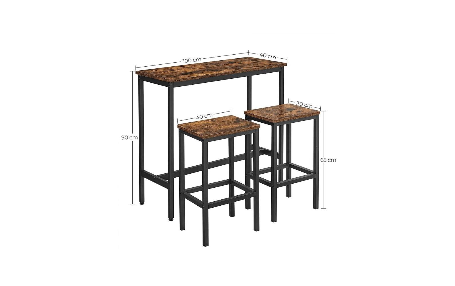 Bartisch 40/90 x 65 cm/100 cm, Braun/Schwarz<br>Bartisch mit 2 Hocker