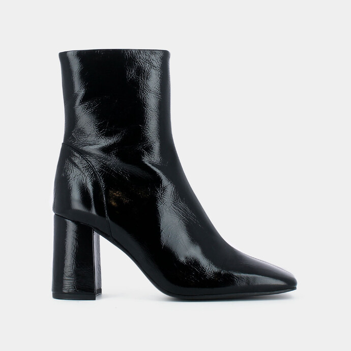 Bottines à talon  en cuir brillant noir