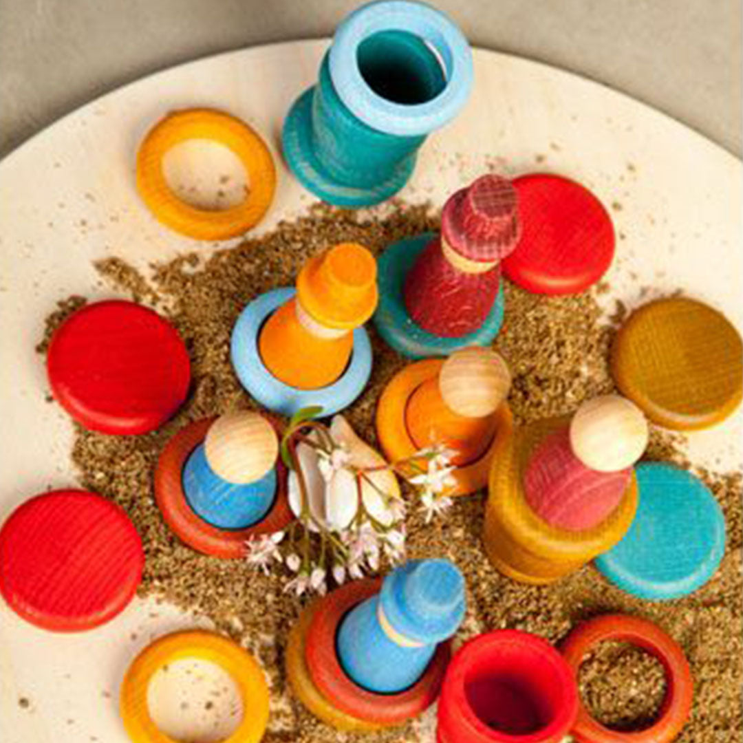 Grapat houten nins® poppetjes met ringen en schijfjes - zomer 16-162