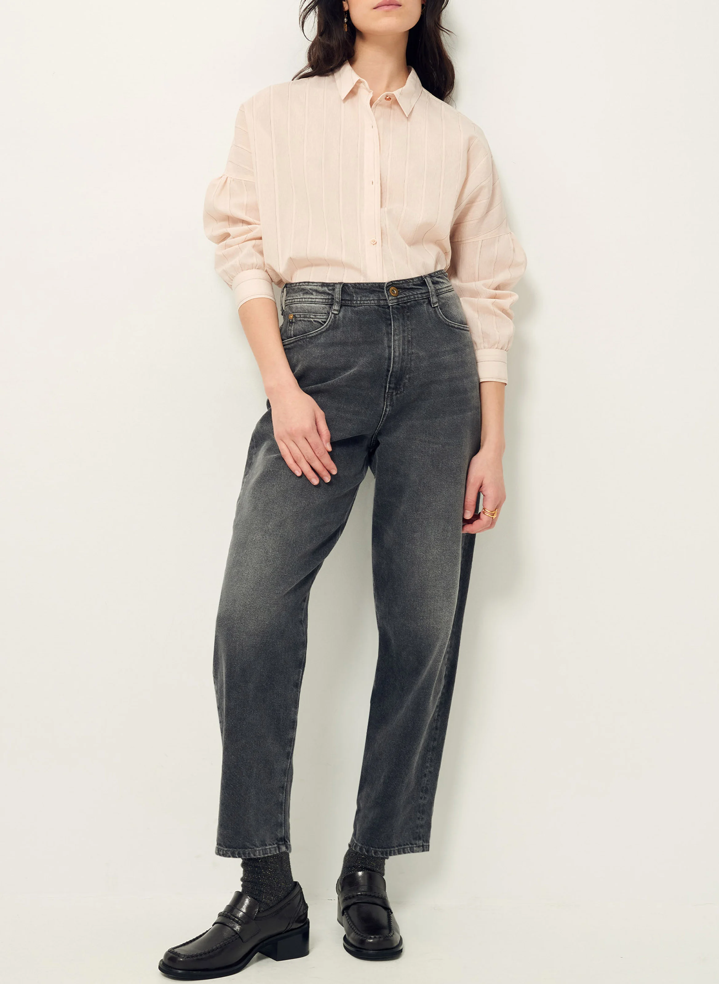 BOTAN - Chemise col classique rayée en coton mélangé | Beige