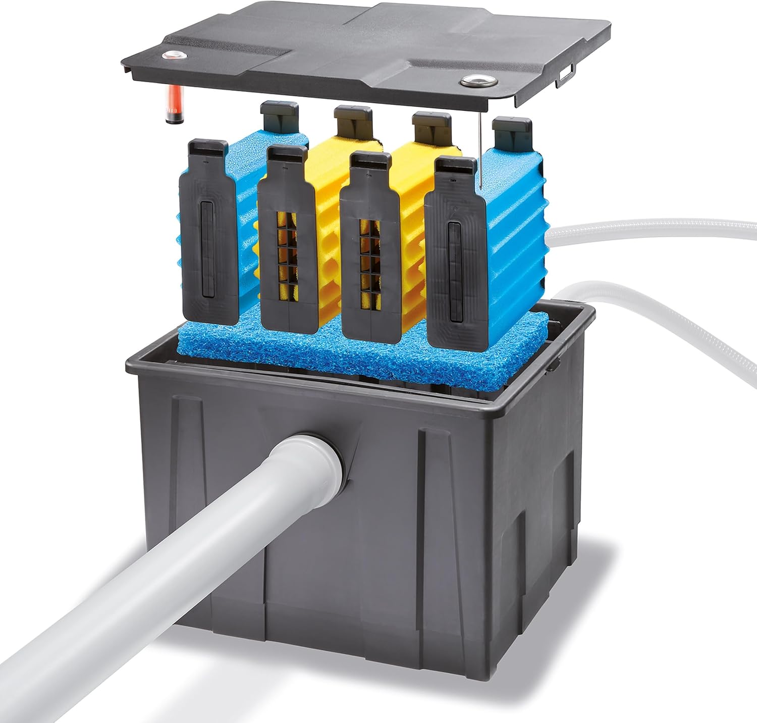 esotec BioFilter ES350 Teichfilter Box, 4 Stufen Filtersystem, Filtermaterial inklusive, bis 12000l Wasservolumen, Bio-Filterbälle Durchlauffilter, Außenfilter Filteranlage 8000 l/h, 101090