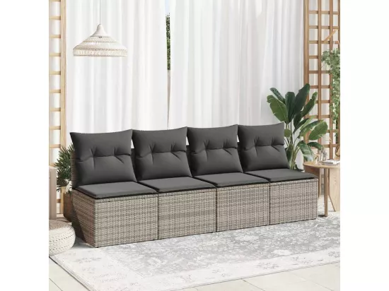 Salon de jardin 4 pièces avec coussins gris résine tressée acacia