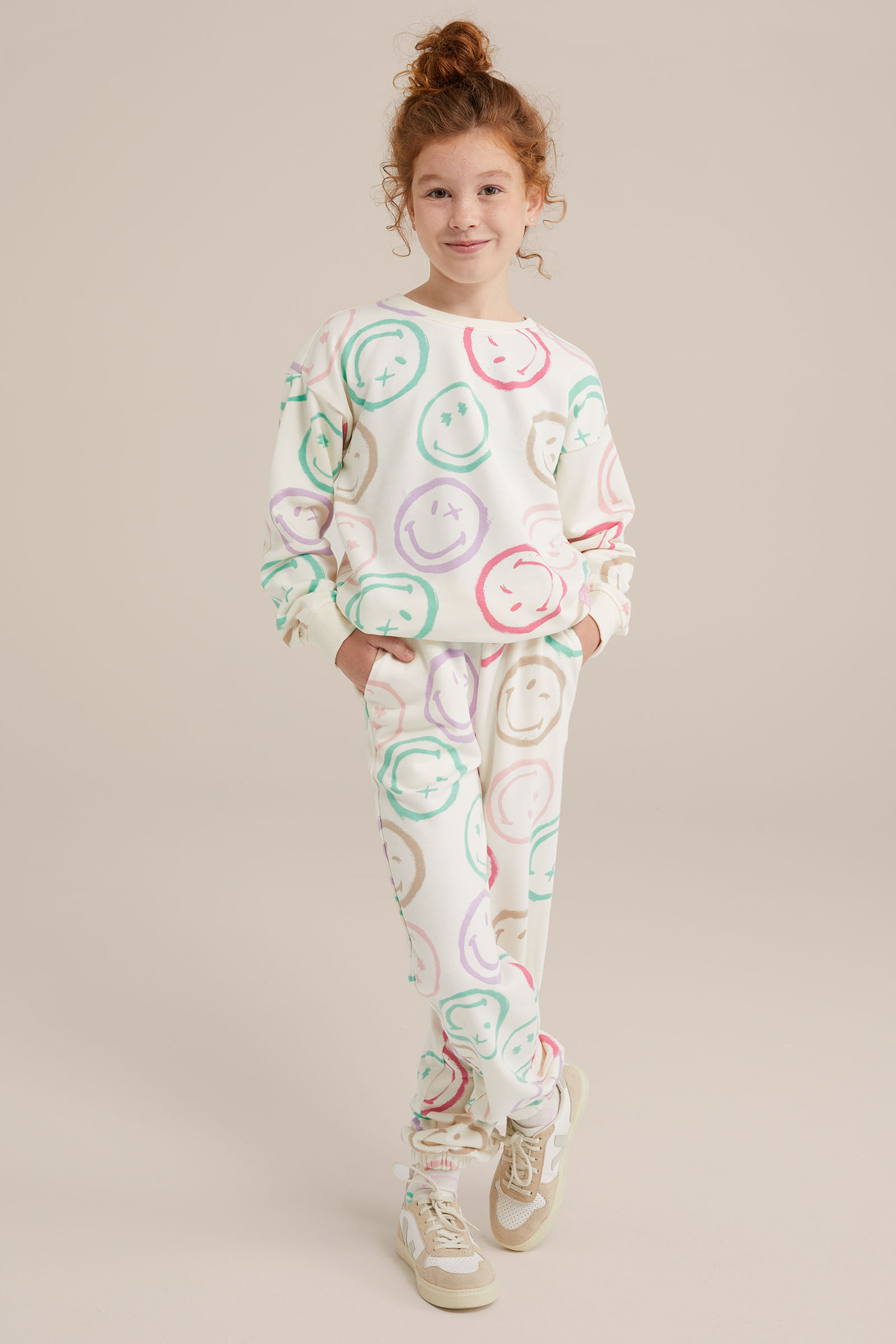 Meisjes SmileyWorld® trui met dessin WE Fashion Gebroken wit