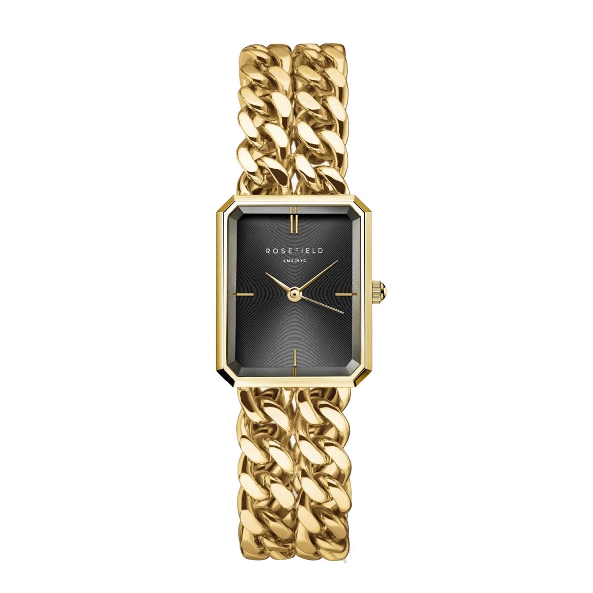 Montre femme Rosefield Studio double chaine doréecadran noir