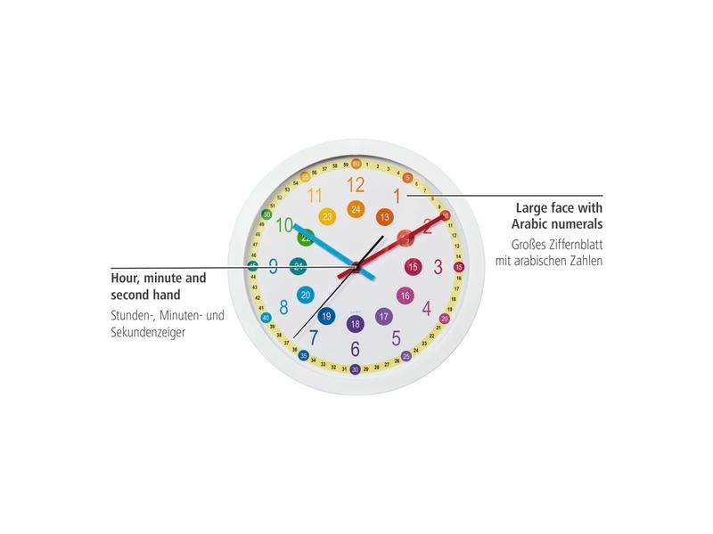 Hama Wanduhr Easy Learning Ø 30 cm, Weiss Uhr für Kinder